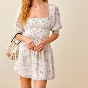 Reformation White and Blue Floral Mini Dress